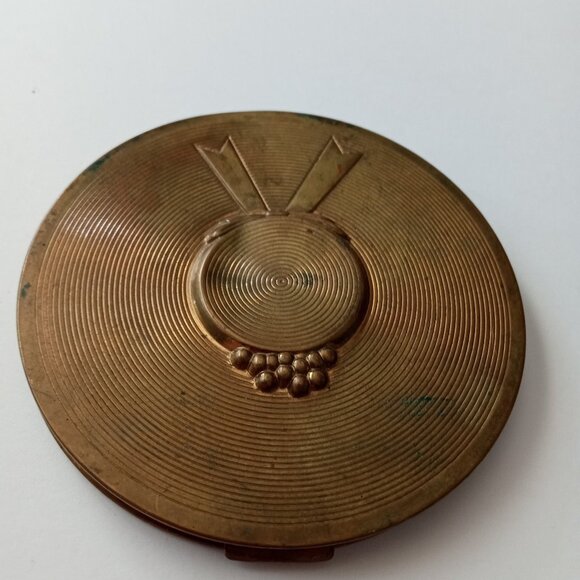Vintage Gold Round Hat "Dorothy Gray" Compact Mirror Makeup Original Antique - Picture 1 of 10